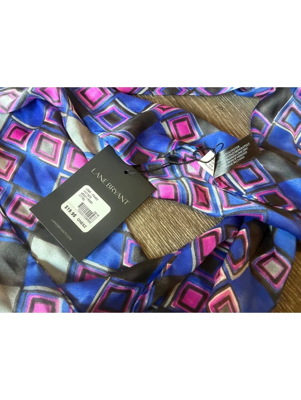 NWT Lane Bryant Skinny Scarf Blue Pink Geometric Satin